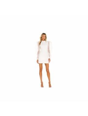 NBD White Mini Dress with Sheer Statement Sleeves Bao Dress in Ivory